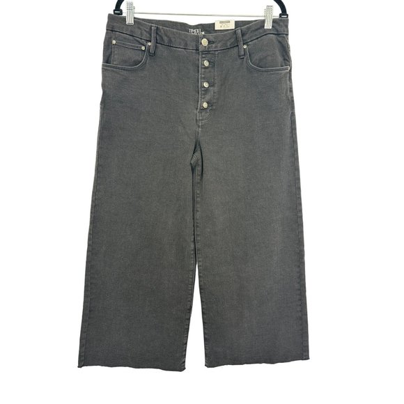 Time & Tru High Rise Stretch Wide Leg Crop Button Fly Raw Hem Jean 16 Black NEW - Picture 1 of 6